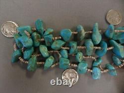 Long Vintage Navajo Turquoise Nuggets & Olive Shell Heishi Jacla Necklace