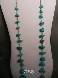 Long Vintage Navajo Turquoise Nuggets & Olive Shell Heishi Jacla Necklace