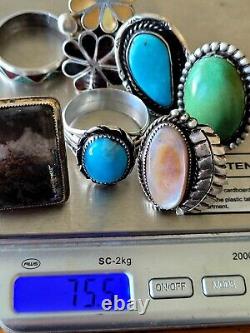 Lot of 7 TURQUOISE RING'S Vintage Retro Navajo Zuni Southwest style Jewelry