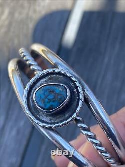 Lovely Vintage Navajo Sterling Turquoise Cuff Signed Fine Details Old Pawn