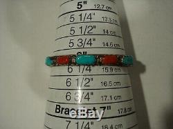 Lovely Vtg Girl's GiftOld Pawn Sign Navajo Sterling Coral Turquoise 6 Bracelet