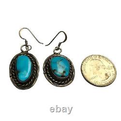 MARVELOUS VINTAGE NAVAJO BLUE GEM TURQUOISE STERLING SILVER Earrings