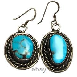 MARVELOUS VINTAGE NAVAJO BLUE GEM TURQUOISE STERLING SILVER Earrings