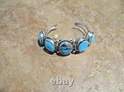 MARVELOUS! Vintage Navajo Sterling Silver FIVE TURQUOISE Bracelet