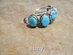 MARVELOUS! Vintage Navajo Sterling Silver FIVE TURQUOISE Bracelet