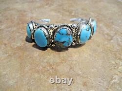 MARVELOUS! Vintage Navajo Sterling Silver FIVE TURQUOISE Bracelet