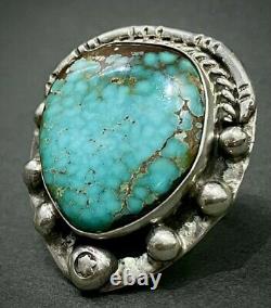 MASSIVE Huge Vintage Navajo Sterling Silver Spiderweb Turquoise Ring 27 Grams