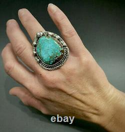 MASSIVE Huge Vintage Navajo Sterling Silver Spiderweb Turquoise Ring 27 Grams