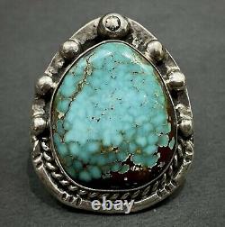 MASSIVE Huge Vintage Navajo Sterling Silver Spiderweb Turquoise Ring 27 Grams