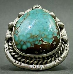 MASSIVE Huge Vintage Navajo Sterling Silver Spiderweb Turquoise Ring 27 Grams