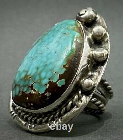 MASSIVE Huge Vintage Navajo Sterling Silver Spiderweb Turquoise Ring 27 Grams