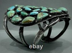 MASSIVE OLD Vintage Navajo Sterling Silver Cast Turquoise Cuff Bracelet 225 Gram