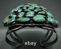 MASSIVE OLD Vintage Navajo Sterling Silver Cast Turquoise Cuff Bracelet 225 Gram