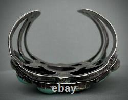 MASSIVE OLD Vintage Navajo Sterling Silver Cast Turquoise Cuff Bracelet 225 Gram