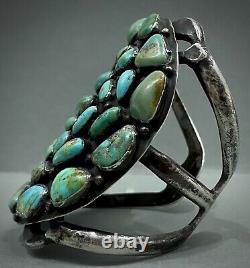 MASSIVE OLD Vintage Navajo Sterling Silver Cast Turquoise Cuff Bracelet 225 Gram