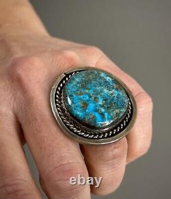 MASSIVE Vintage Navajo HEARTY Sterling Silver Blue Turquoise Ring 27 Grams