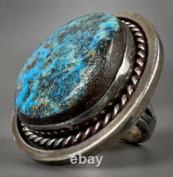 MASSIVE Vintage Navajo HEARTY Sterling Silver Blue Turquoise Ring 27 Grams