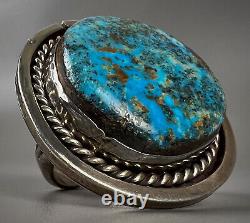 MASSIVE Vintage Navajo HEARTY Sterling Silver Blue Turquoise Ring 27 Grams