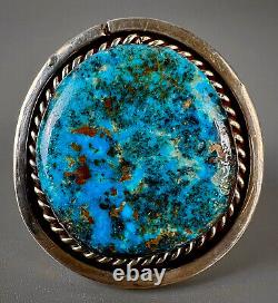 MASSIVE Vintage Navajo HEARTY Sterling Silver Blue Turquoise Ring 27 Grams