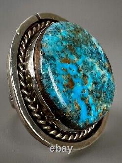 MASSIVE Vintage Navajo HEARTY Sterling Silver Blue Turquoise Ring 27 Grams