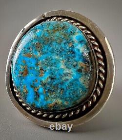 MASSIVE Vintage Navajo HEARTY Sterling Silver Blue Turquoise Ring 27 Grams