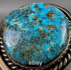 MASSIVE Vintage Navajo HEARTY Sterling Silver Blue Turquoise Ring 27 Grams