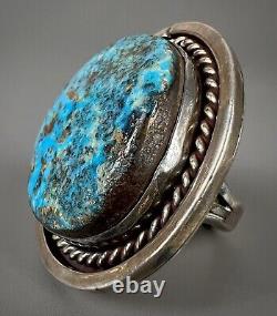 MASSIVE Vintage Navajo HEARTY Sterling Silver Blue Turquoise Ring 27 Grams