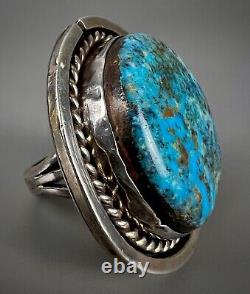 MASSIVE Vintage Navajo HEARTY Sterling Silver Blue Turquoise Ring 27 Grams