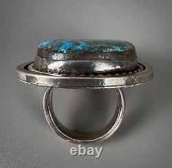 MASSIVE Vintage Navajo HEARTY Sterling Silver Blue Turquoise Ring 27 Grams