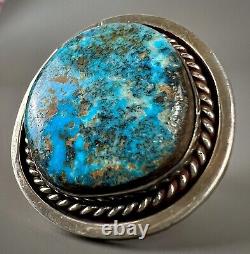 MASSIVE Vintage Navajo HEARTY Sterling Silver Blue Turquoise Ring 27 Grams