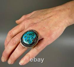 MASSIVE Vintage Navajo HEARTY Sterling Silver Blue Turquoise Ring 27 Grams