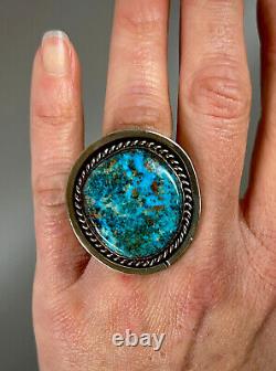 MASSIVE Vintage Navajo HEARTY Sterling Silver Blue Turquoise Ring 27 Grams