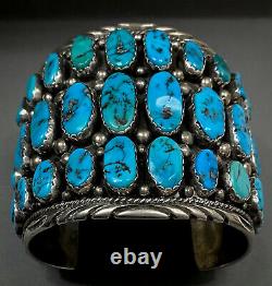 MASSIVE Vintage Navajo Sterling Silver Turquoise Cluster Cuff Bracelet 165 Grams