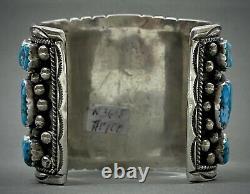 MASSIVE Vintage Navajo Sterling Silver Turquoise Cluster Cuff Bracelet 165 Grams