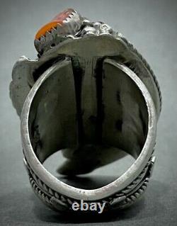 MASSIVE Vintage Navajo Sterling Silver Turquoise & Coral Claw Ring STUNNING