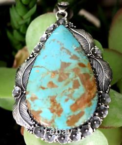 MASSIVE Vintage TURQUOISE STERLING PENDANT Southwestern Navajo squash blossom