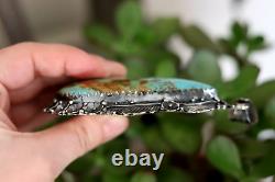 MASSIVE Vintage TURQUOISE STERLING PENDANT Southwestern Navajo squash blossom