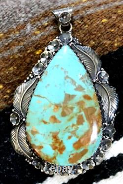 MASSIVE Vintage TURQUOISE STERLING PENDANT Southwestern Navajo squash blossom