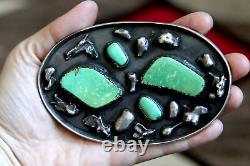 MASSIVE vintage 4-stone TURQUOISE STERLING belt buckle Navajo Southwest signed