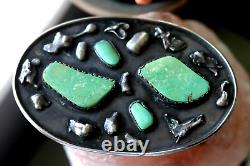 MASSIVE vintage 4-stone TURQUOISE STERLING belt buckle Navajo Southwest signed