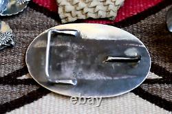 MASSIVE vintage 4-stone TURQUOISE STERLING belt buckle Navajo Southwest signed