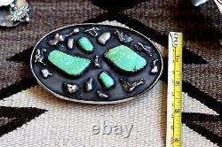 MASSIVE vintage 4-stone TURQUOISE STERLING belt buckle Navajo Southwest signed