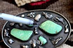 MASSIVE vintage 4-stone TURQUOISE STERLING belt buckle Navajo Southwest signed