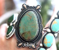 MASSIVE vintage NAVAJO TURQUOISE RING sterling silver size 8 44g Vandever