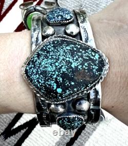 MASSIVE vintage Southwestern TURQUOISE CUFF bracelet 8 141g Navajo men sterling