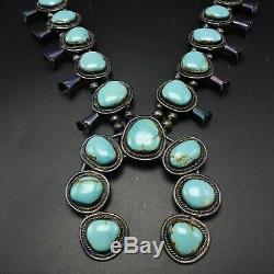 MID-CENTURY Vintage NAVAJO Sterling Silver Turquoise SQUASH BLOSSOM Necklace