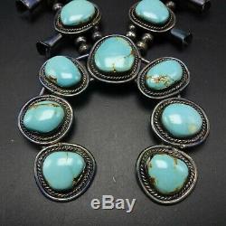MID-CENTURY Vintage NAVAJO Sterling Silver Turquoise SQUASH BLOSSOM Necklace