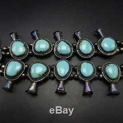 MID-CENTURY Vintage NAVAJO Sterling Silver Turquoise SQUASH BLOSSOM Necklace