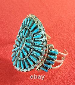Magnificent Large Vintage Navajo Turquoise Sterling Silver Cluster Cuff Bracelet