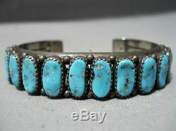 Magnificent Vintage Navajo Kingman Turquoise Sterling Silver Bracelet Old